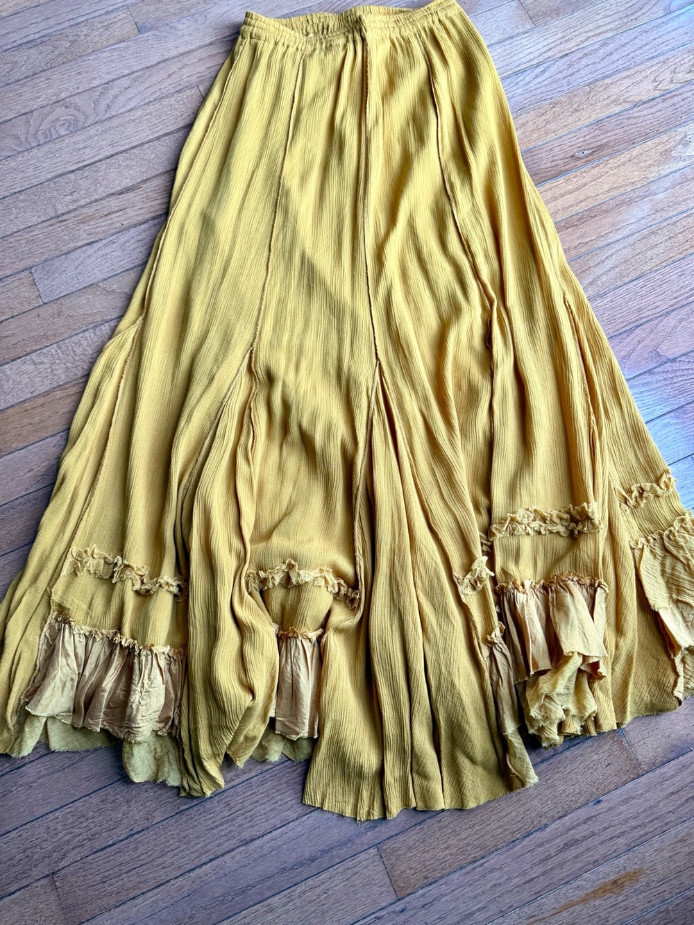 Free People FP One Golden Mustard Boho Maxi Skirt XS (stretches to a Medium) - Picture 2 of 7